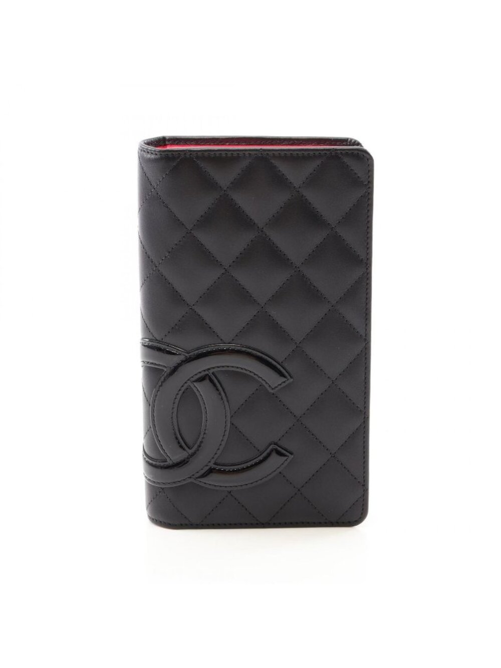 Chanel Bifold Wallet Cambon Line Black Patent Leather Zip